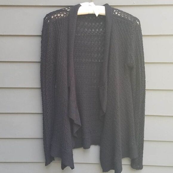 Kiehls Black Crocheted Open Front Sweater Size S?M - Picture 7 of 8
